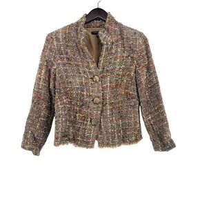 Robert Kitchen Canada Womens Multicolor Tweed Fringe Blazer Jacket Size 8